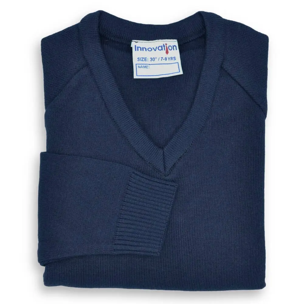 Jumper V Neck Knitted 50/50 Navy (24"-32")