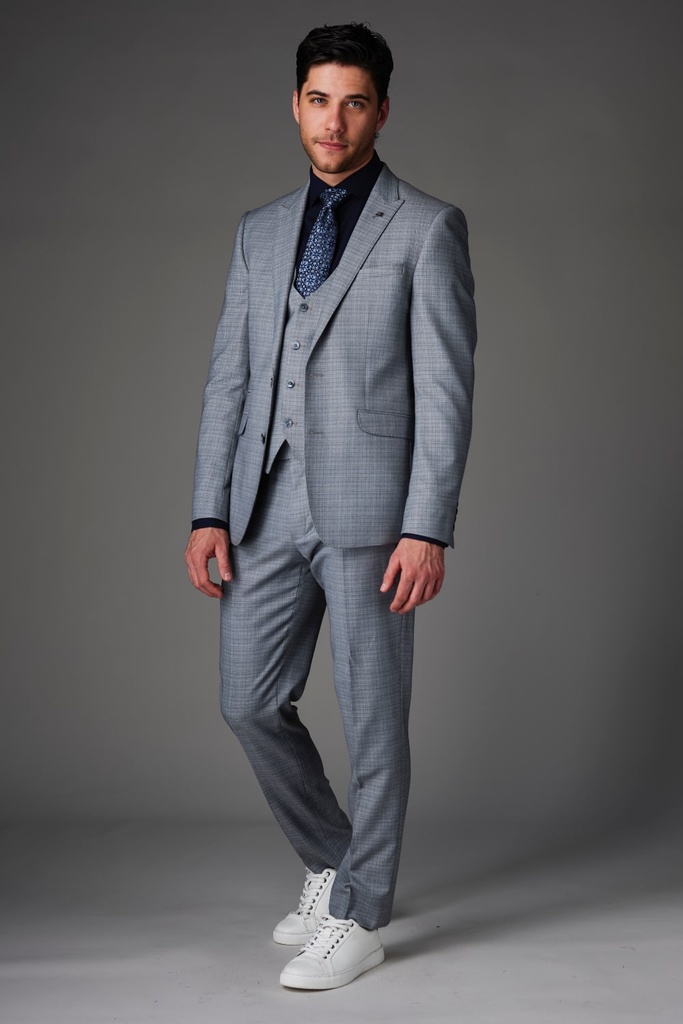 Hudson Grey Micro Check 3pc Suit Tapered Fit