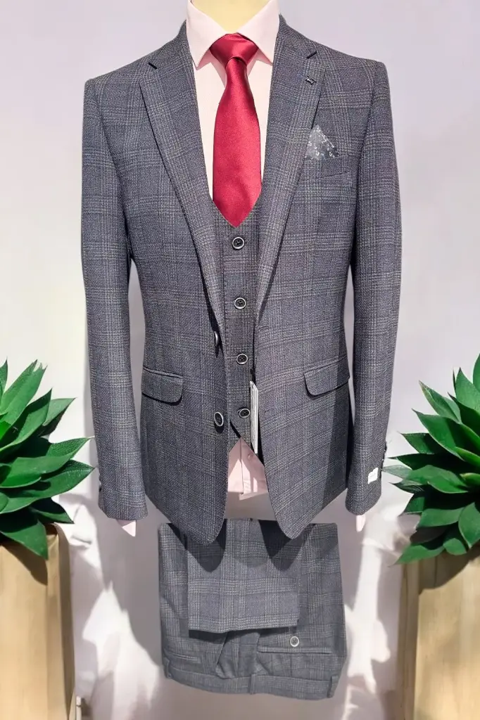 Fargo Blue & Grey Check 3pc Suit