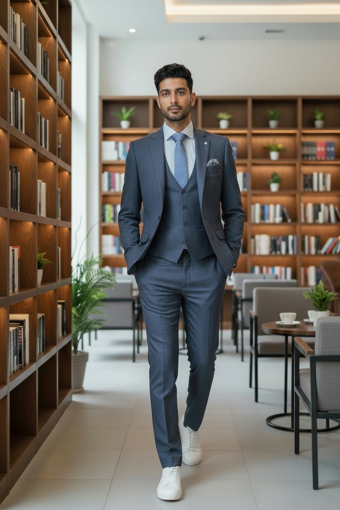 Trousers Butler Navy Check Tapered Fit