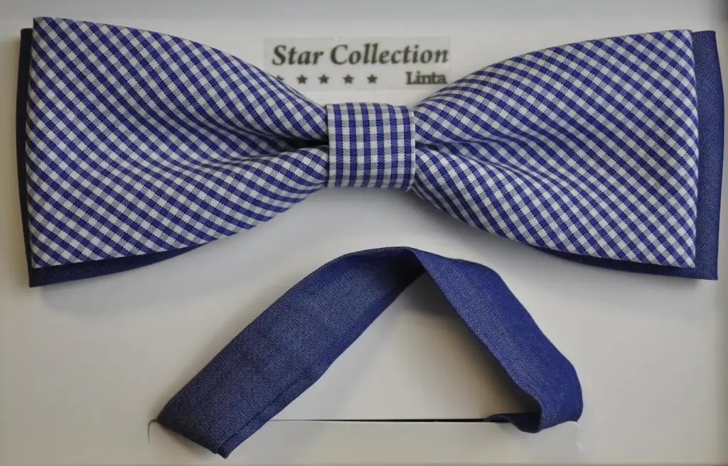 TBOW-18 White-Navy Check Bow Tie - cotton