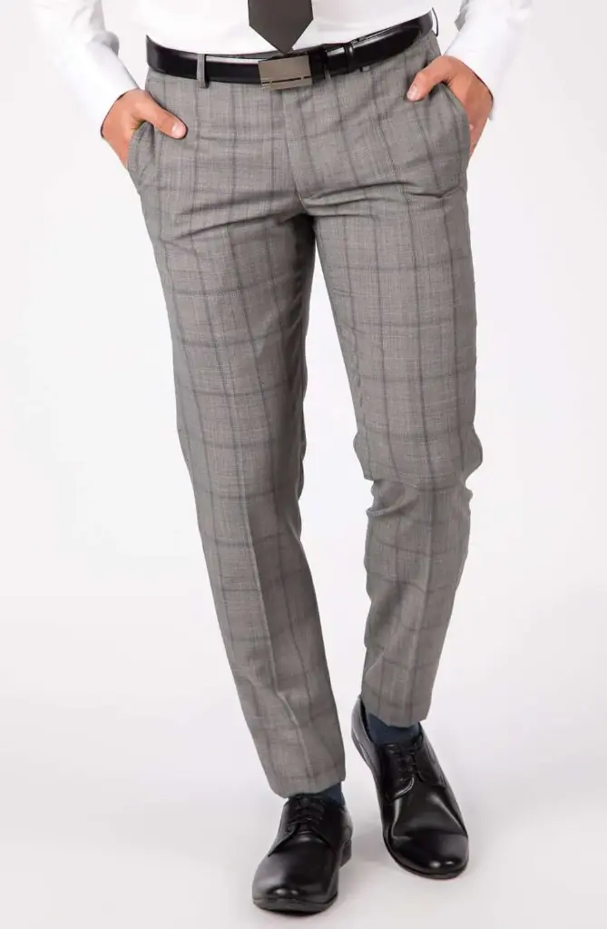 Grey Check Slim Fit Wool Trousers Milano (82cm (32"))