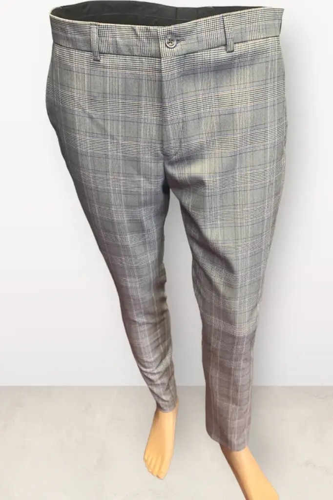 Grey Check Skinny Fit Stretch Trousers Tulum