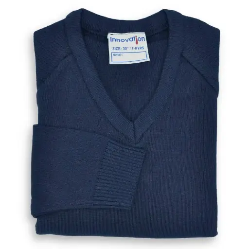 Jumper V Neck Knitted 50/50 Navy (24"-32")