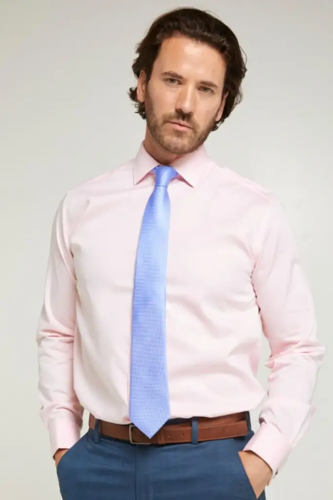 Mens Pink Slim Fit Shirt Non-Iron Pure Cotton -size 17.5"