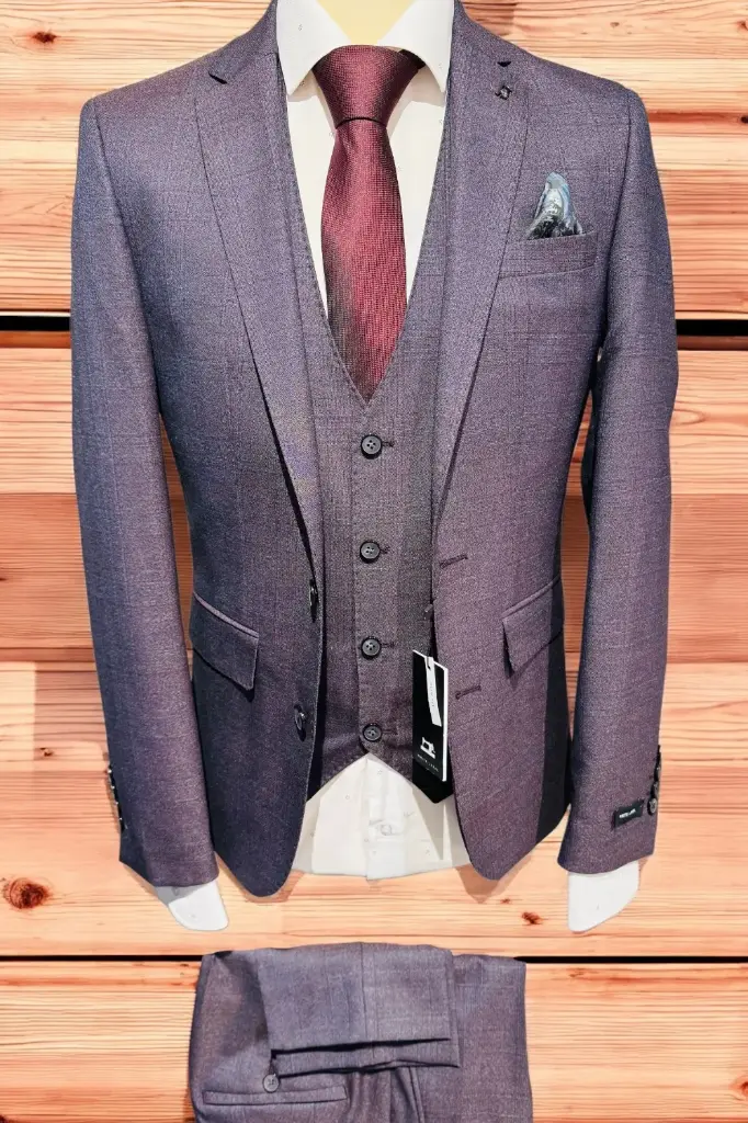 Tivoli Wine Check 3pc Slim Fit Suit